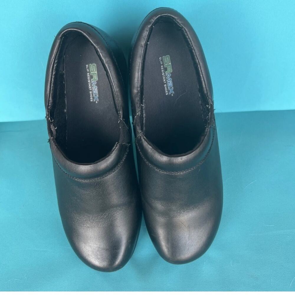 SR MAX Geneva Black Leather‎ Slip Resistant Nursing Mule Clog Work Shoes Sz 8.5M